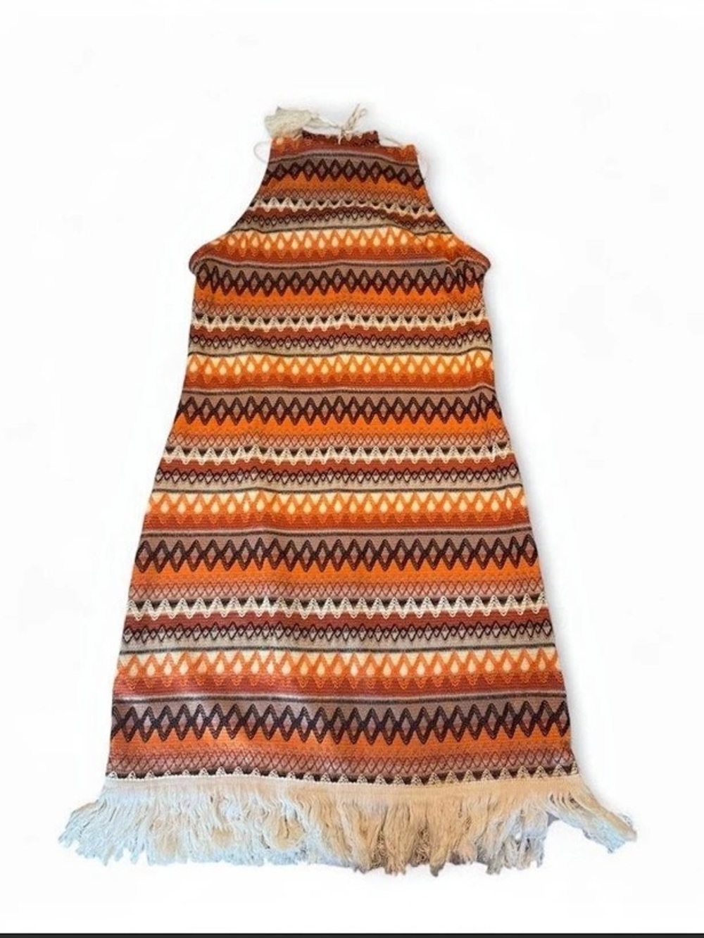 Emery Rose Geometric Fringe Knit Cover Up in Orange & Brown New